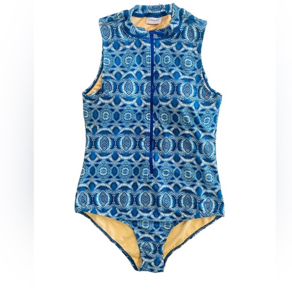Cabana Life Blue Road Map Sleeves Front Zip one piece Unisuit Swimwear Suit - Picture 11 of 16